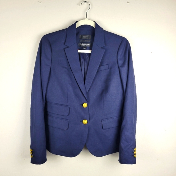J.CREW Dalton Navy Blue Preppy Academia Blazer Size 4 Wool Blend Italy - Picture 2 of 10
